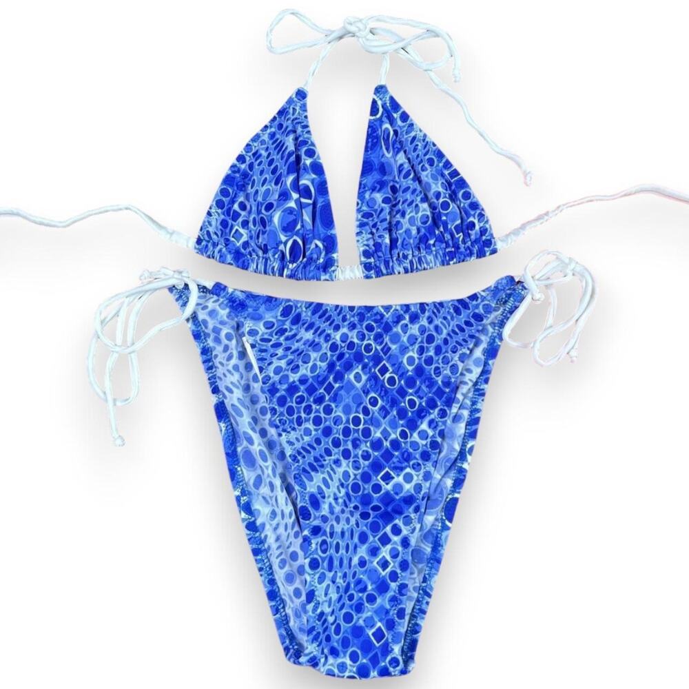 Vintage deadstock blue circular print bikini